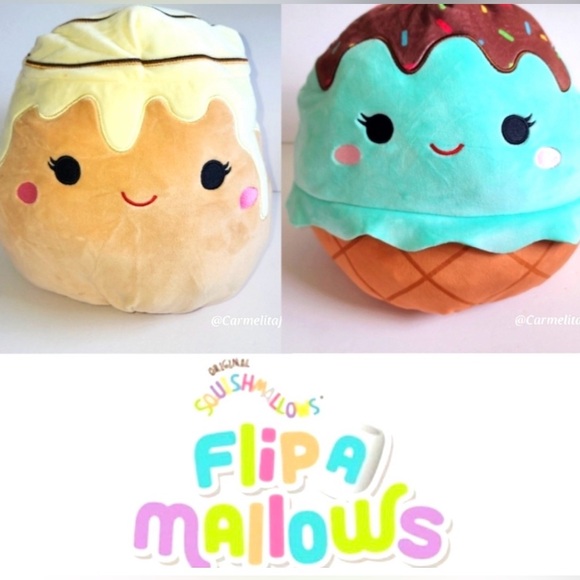 NWT! Squishmallows Flip-A-Mallows Ice Cream Cone & Cinnamon Roll, Maya & Chanel
